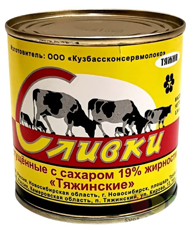 Сливки сгущ.Тяжин ТУ 19% 0,34кг 1*45