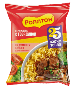 Ролтон лапша б/п вермишель (пак) 60гр на домашнем бульоне с говядиной 1/42шт