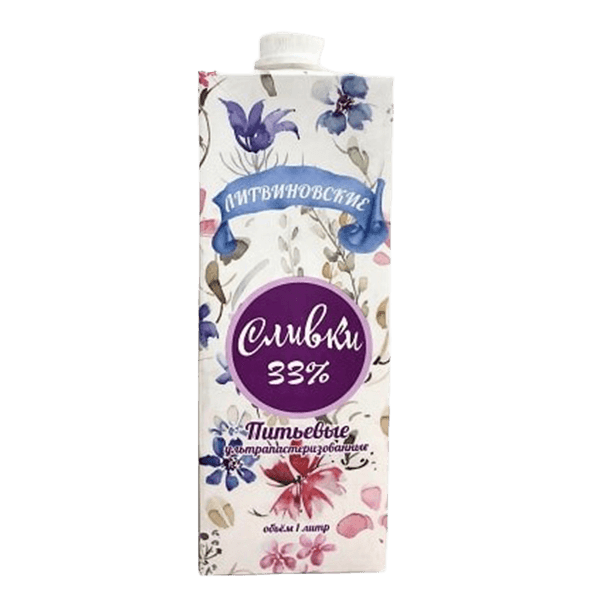 Фермерские Сливки" Литвиновские" 33% 1л TБA 1*12шт