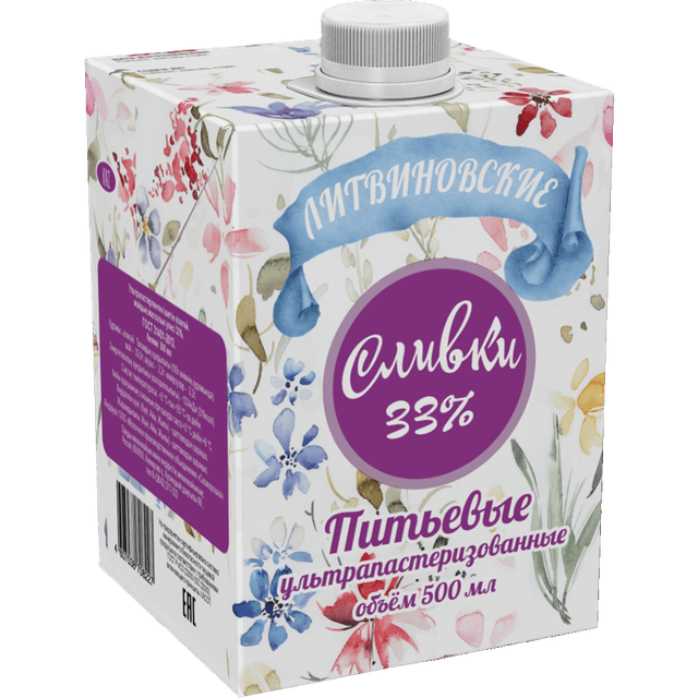 Фермерские Сливки" Литвиновские" 33% 0,5л TБA 1*12шт