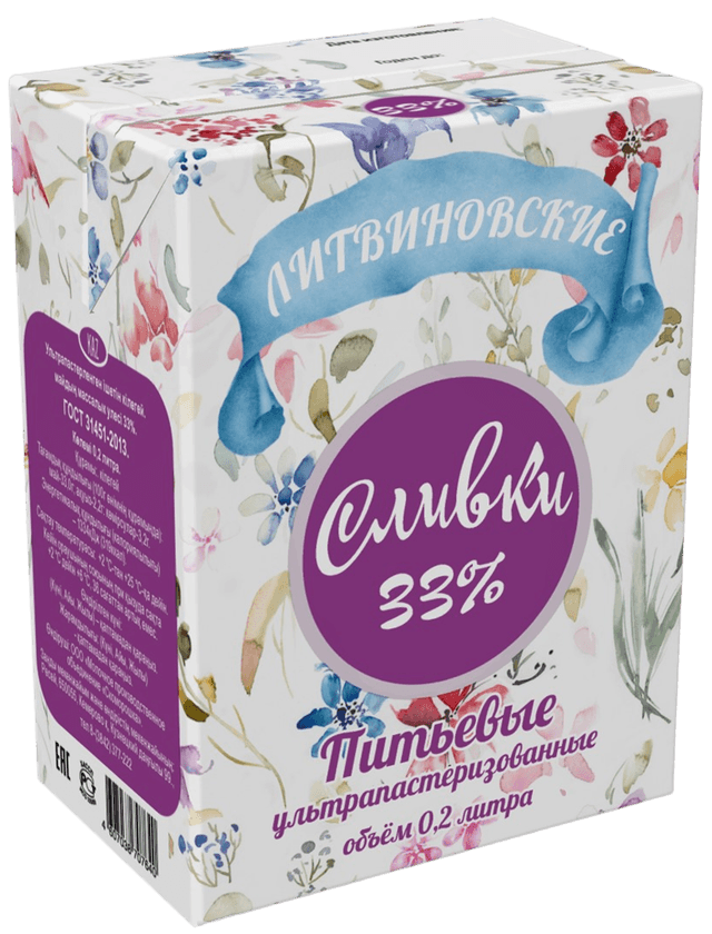 Фермерские Сливки" Литвиновские" 33% 0,2л TБA 1*27шт
