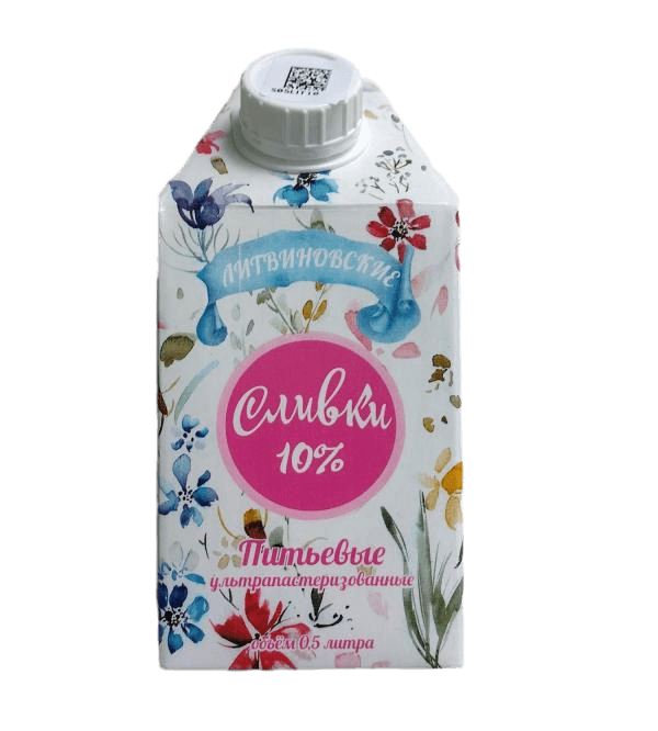 Фермерские Сливки" Литвиновские" 10% 0,5л TБA 1*12шт