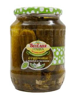Веселая грядка Огурчики марин. с зеленью и чесноком 680гр 1/8шт