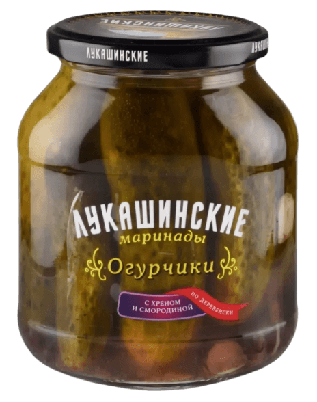 "Лукашинские" Огурчики марин по-деревенски с хреном и смородин. 670гр 1/6шт