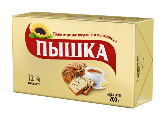 Маргарин Пышка 200гр м.д.ж 72% 1/30шт