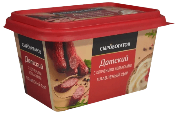 Сыр пл. п/о 400гр "Сыробогатов" Датский с копч.колбасками 1/8шт